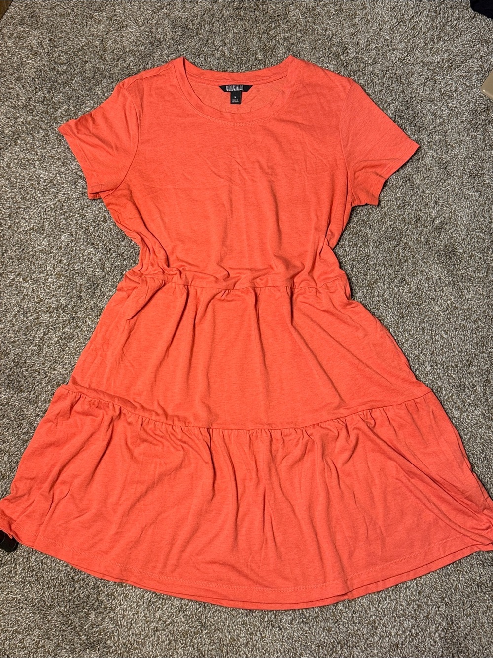Coral Short-Sleeve Tiered Midi Dress